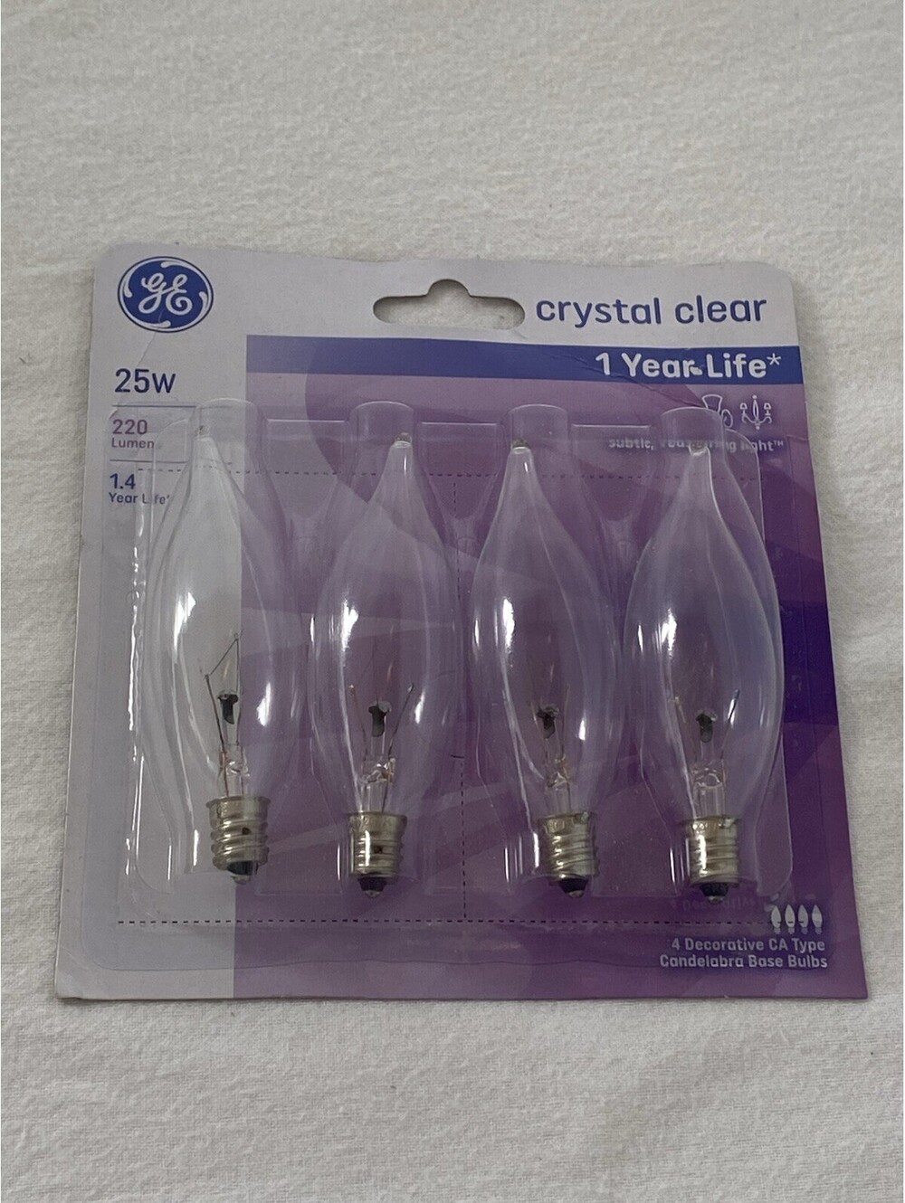 New! GE 4 Pack 25 Watt Crystal Clear Candelabra Decorative Light Bulbs